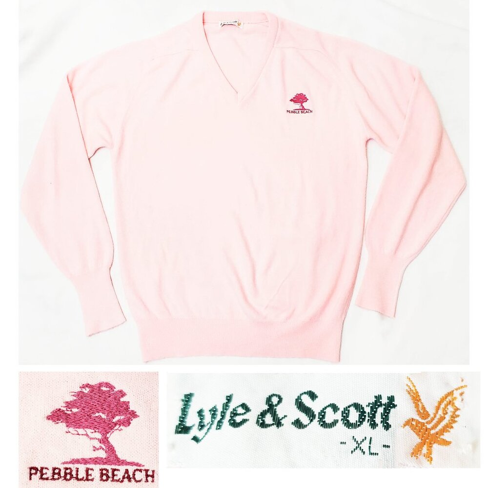 Lyle & Scott Mens Vintage Pebble Beach Soft Pink V-Neck Mens Sweater XL
